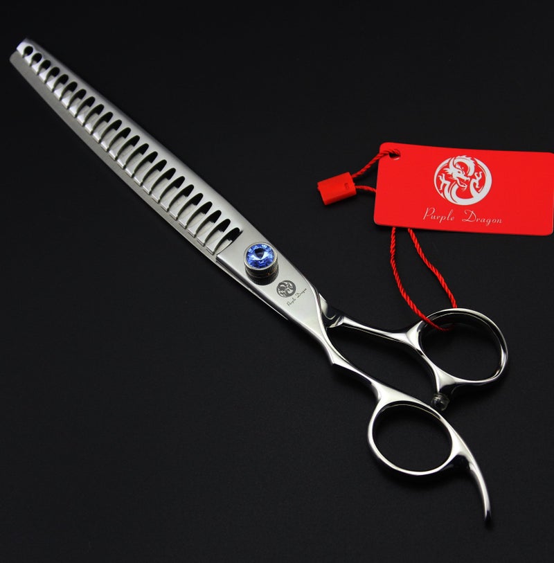 Purple Dragon 8.0" Left Handed Professional Pet/Dog Grooming Hair Cutting Scissors&Downward Curved Scissor &Chunker Shears with Bag - for Mancinism Pet Groomer or Family DIY - Image 2